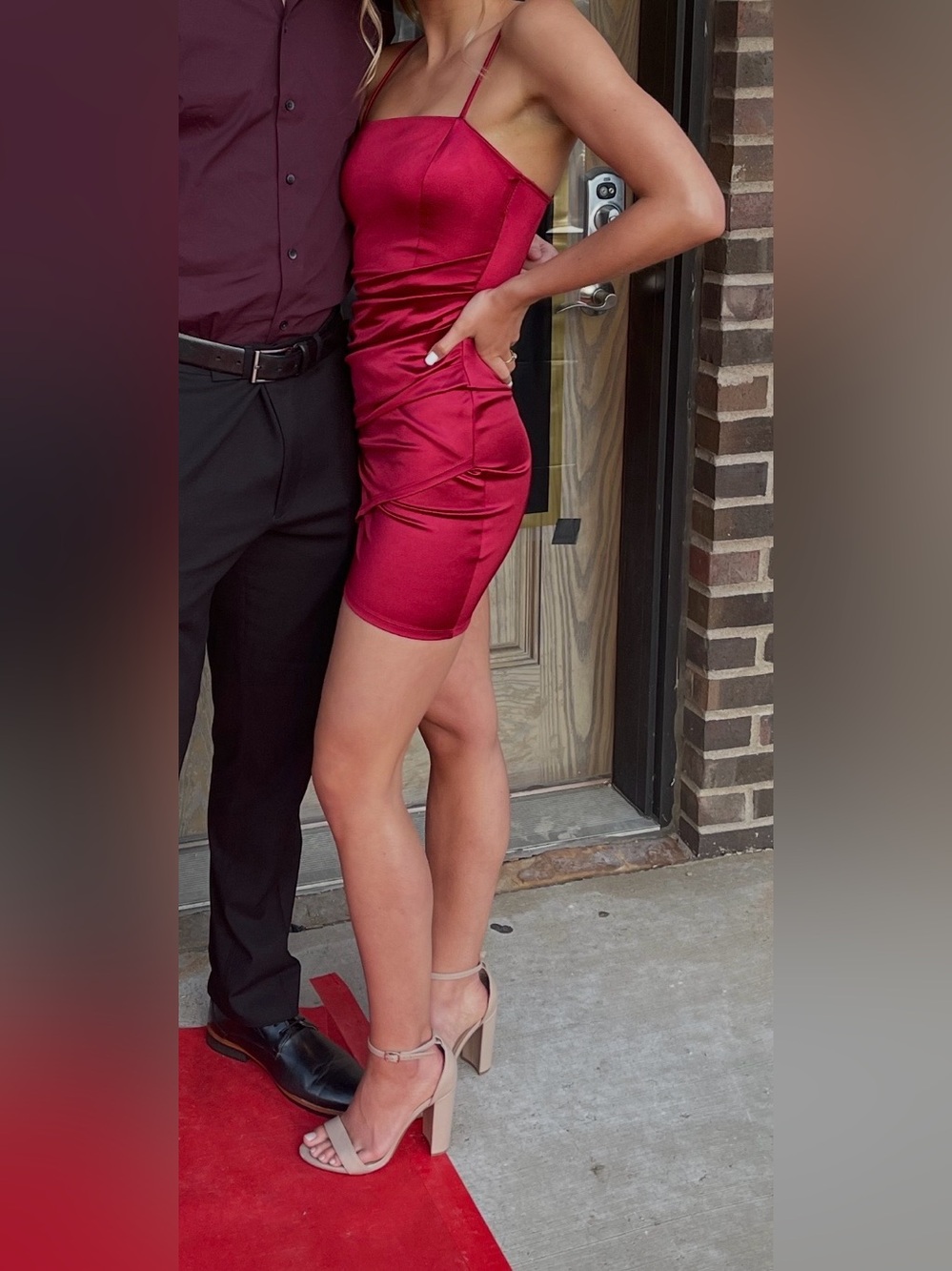Windsor Red Satin Ruched Mini Dress